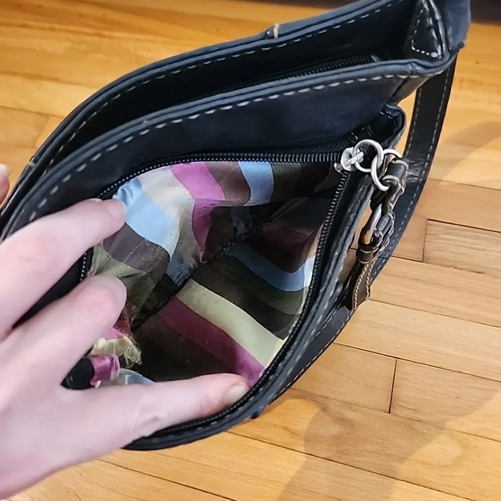 Tignanello black leather Crossbody purse W/accent stitching